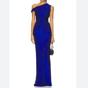 Amanda Uprichard Blue One-Shoulder Maxi Dress